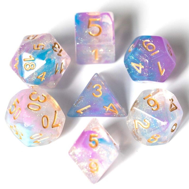 UDIXI 7PCS Resin DND Dice Set, Purple RPG Polyhedral Dice Set with Swirls Iridecent, Glitter D&D Dice for Role Palying Game Pathfinder Tabletop Games - Image 1
